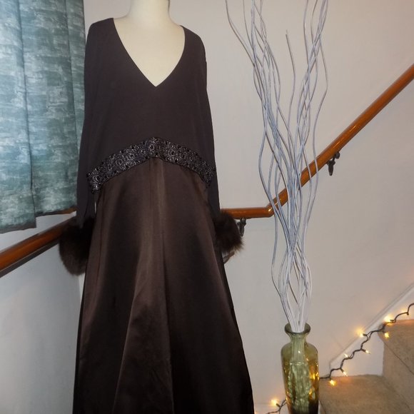NWT VICTORIA ROYAL by Mary Bays Vintage Dress Evening Brown Gown Plus Size 18 - Picture 4 of 10